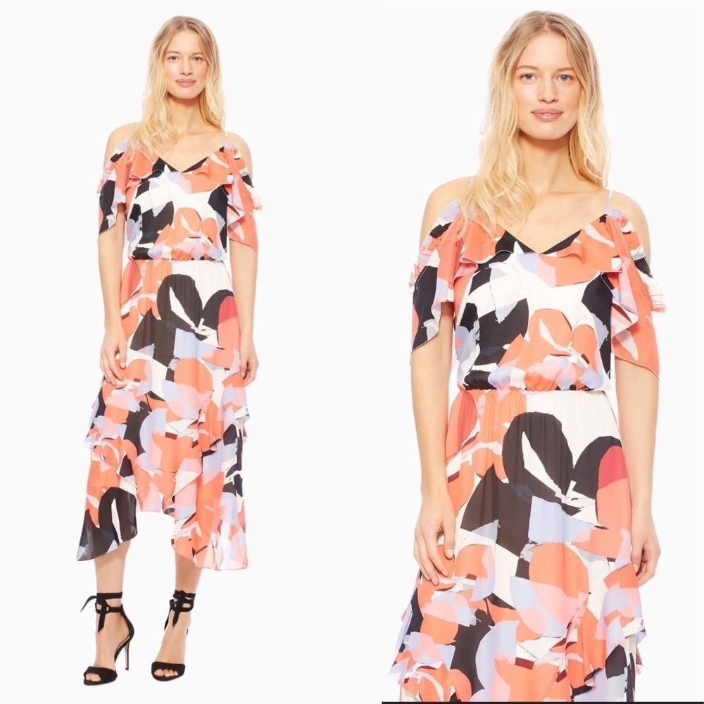Parker Kam Abstract-Print Silk 100% Asymmetric Resort Wedding Fairy Dress,S